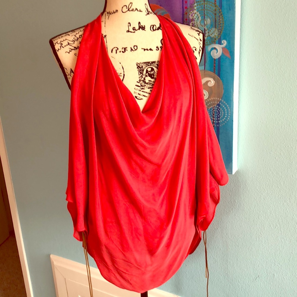 Haute Hippie silk cold shoulder cowl neck top sz S